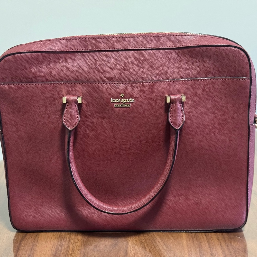 kate spade Burgundy Saffiano Leather Satchel with Gold Hardware